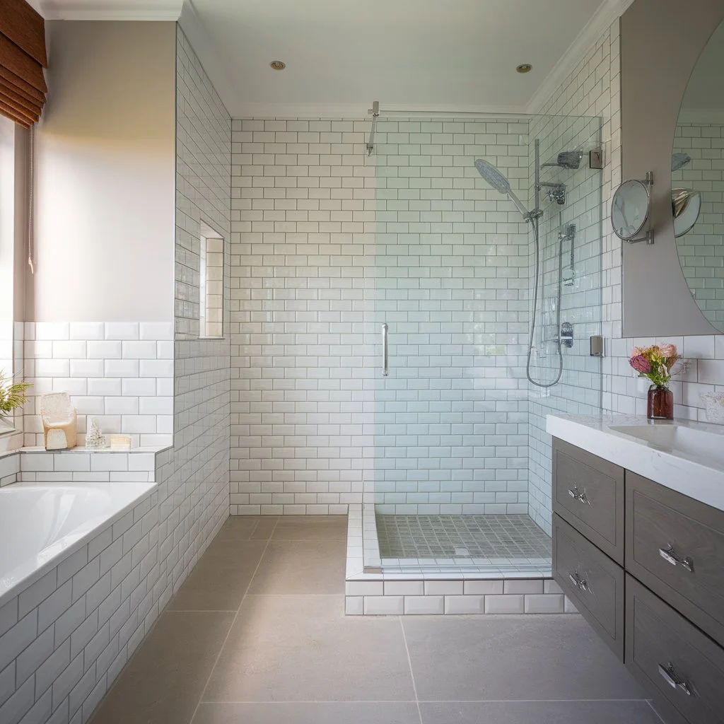 Finished bathroom with tile backer board waterproof protection supporting long lasting wall tiling installation