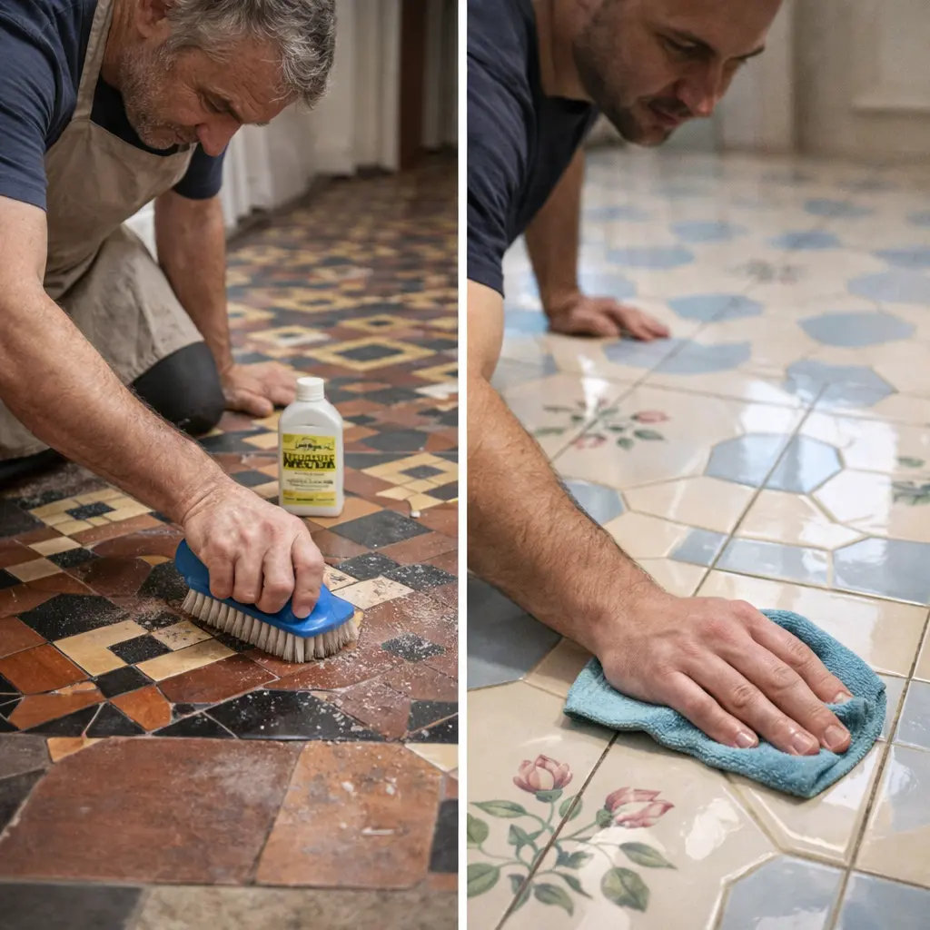 Cleaning and restoring Victorian and Edwardian floor tiles in a UK period property